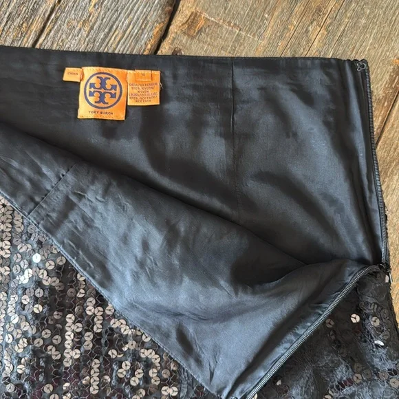Tory Burch Isis Sequin Black Skirt Size 10 - Picture 3 of 11